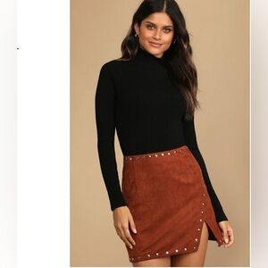 Lulus Fall For It Brown Suede Studded Mini Skirt - EUC Only flaw